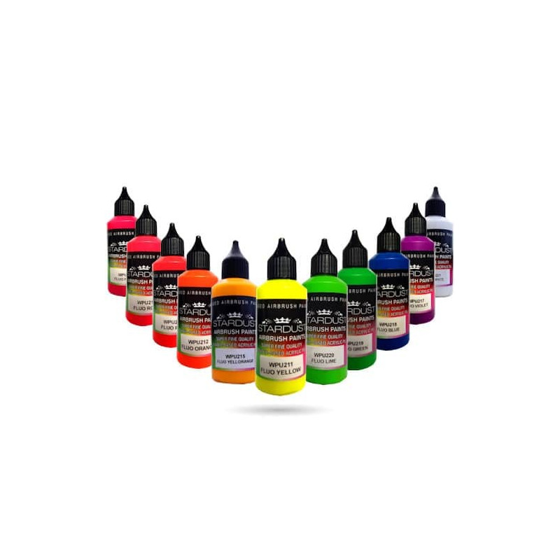 SÉRIE FLUORESCENTES – 11 TINTAS ACRÍLICAS-PU PARA AERÓGRAFO