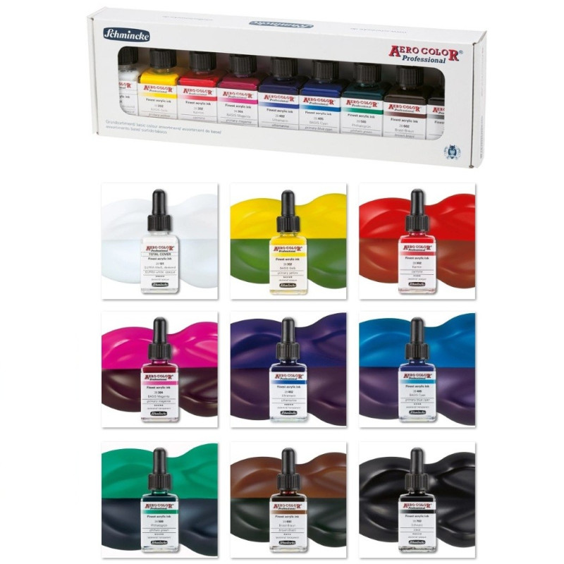 Caixa 9 cores de base Aero Color – conjunto de tintas Schmincke
