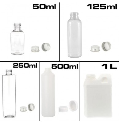 Latas e garrafas de plástico de 50ml a 2 litros