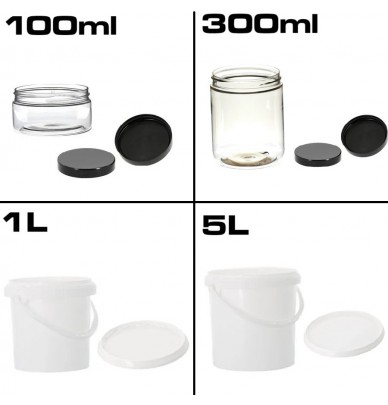 Potes de plástico com tampa de 100ml a 5L